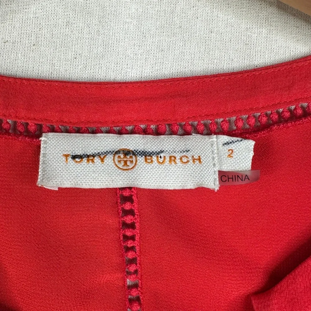 Tory Burch Silk Blend Frayed Hem Sleeveless‎ Top size 2 Red